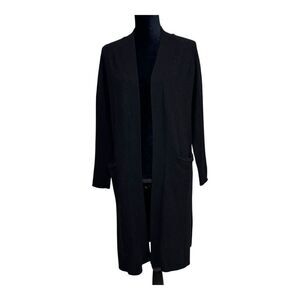 Long Black Cardigan Duster Sweater Knit Open Front Pockets Cozy Layering small
